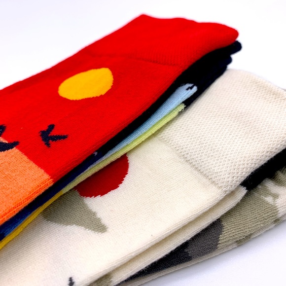 Two Pair Mismatched Outdoors Day Night Sun Moon Orange Blue Yellow Socks - Picture 3 of 5